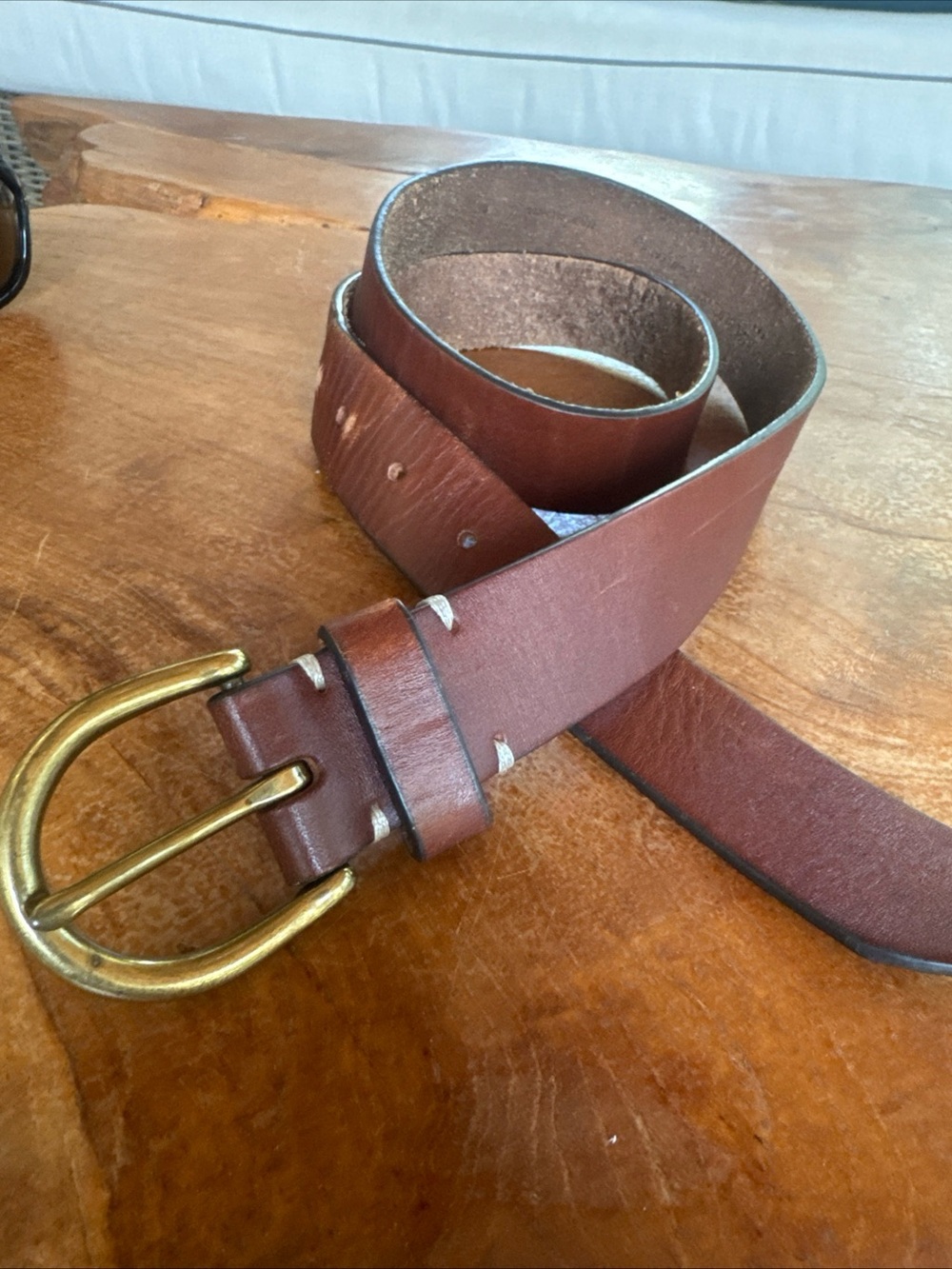 VINTAGE Banana Republic Leather Belt Tan Brass Cow Sz Med  775282 Mens Womens